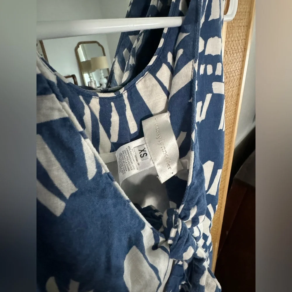 Anthropologie CoreyLynnCalter tie back jumpsuit / romper, blue and cream design - Picture 3 of 4